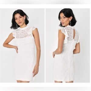 NEW Lulus Size XL Romantic Disposition White Lace Mock Neck Mini Dress